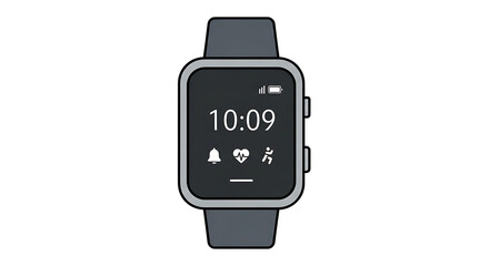 Sleek modern smartwatch displaying time and notifications, a digital concept for personal technology and connected living on a white background.