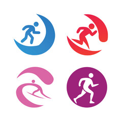 Modern Sports & Movement Flat Logo Set with Gradients - Abstract Athlete Vector Icons