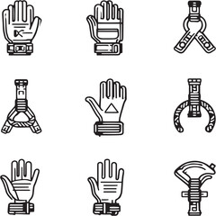 Hand Harness black Line Editable Icons set