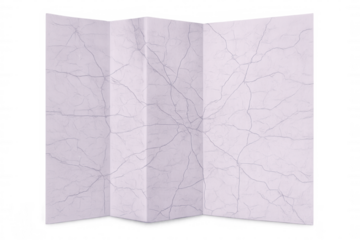 Folded map featuring a textured surface with cracks, isolated against a transparent background, offers a vintage feel for travel themes