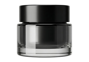 Glass cosmetic cream jar with black lid isolated on transparent background