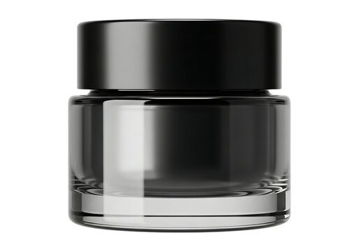 Glass cosmetic cream jar with black lid isolated on transparent background