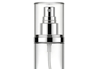 Clear cosmetic spray bottle isolated on transparent background