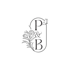 caligraphic style monogram luxury minimalist logo design PB wedding initial concept alphabet letter