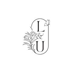 caligraphic style monogram luxury minimalist logo design LU wedding initial concept alphabet letter