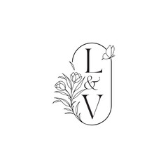 caligraphic style monogram luxury minimalist logo design LV wedding initial concept alphabet letter