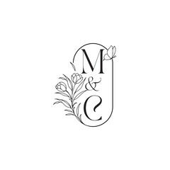 caligraphic style monogram luxury minimalist logo design MC wedding initial concept alphabet letter