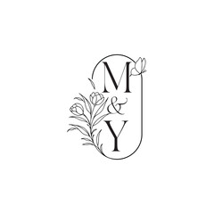 caligraphic style monogram luxury minimalist logo design MY wedding initial concept alphabet letter