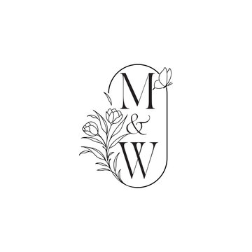 caligraphic style monogram luxury minimalist logo design MW wedding initial concept alphabet letter
