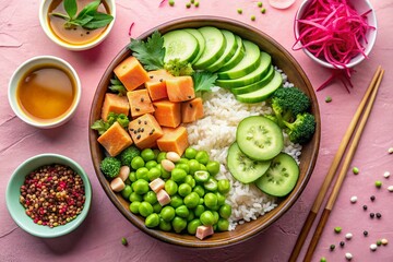 Vibrant Plant-Based Poke Bowl: Tofu, Edamame, Avocado & Sushi Rice