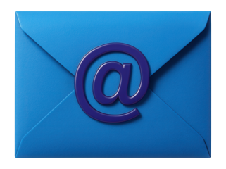 Blue envelope with purple at sign in the center.