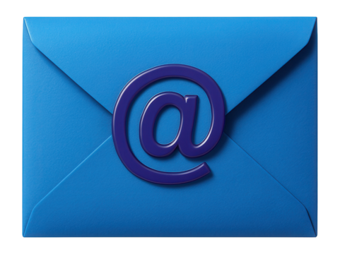 Blue envelope with purple at sign in the center.