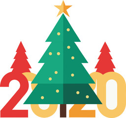 Festive christmas trees and the year 2020 celebration