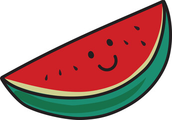 Fresh Watermelon Slice Cartoon in Cute Hand-Drawn Doodle Style for Kids