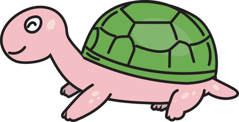 Playful Green Turtle Cartoon in Hand-Drawn Doodle Style for Children