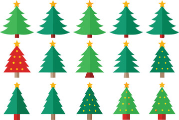 Collection of festive flat design christmas trees with stars