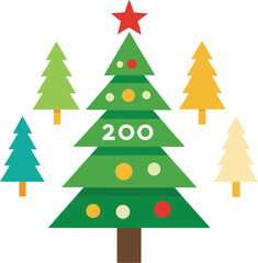 Festive christmas trees with the number two hundred