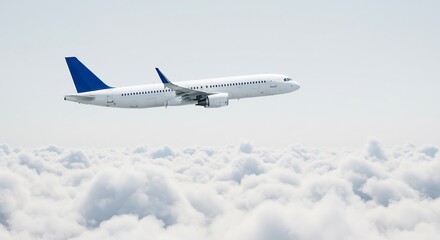 白い旅客機 雲海を滑空 穏やかな光 美しい景色. AI Generated