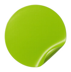 Round lime green sticker with a slightly peeled corner.