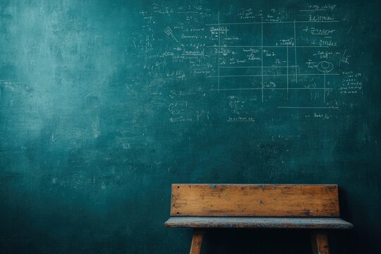Chalkboard covered in complex equations and diagrams