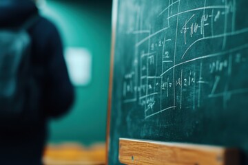 Chalkboard with mathematical notes in classroom setting