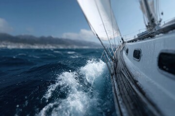 Obraz premium Modern sailboat navigating waves with aluminum mast