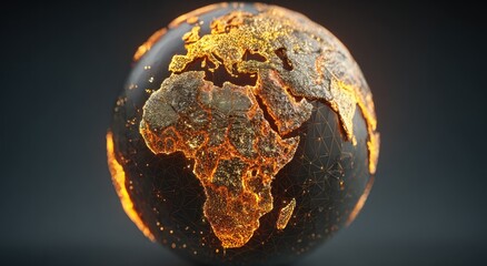 Illuminated globe of the earth with glowing continents.