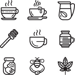 Honey Almond Latte black Line Editable Icons set