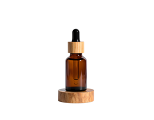 A small 10ml essential oil diffuser blank amber bottle isolated on a transparent background.