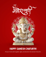 Happy Ganesh Chathrthi Festival image with Red background, Little ganesha Festival, Ganpati Image, Ganesh ji Images and background stock image