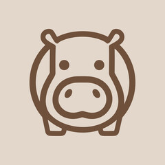 Simple and cute hippo icon in a circular, brown outline style. A minimalist logo or graphic design element.