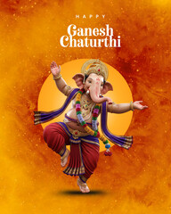 Ganesh Chaturthi Design, Ganpati design with Red background with slogan, Happy Ganesh Chaturthi greetings Design with Orange and red background for festival