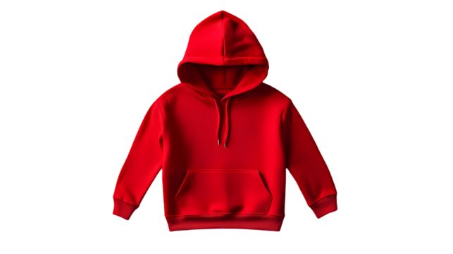 Red color Hoodie is Displayed isolated on transparent background
