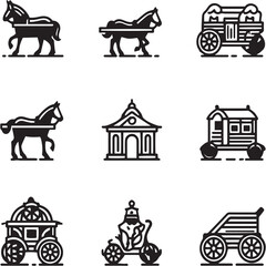 Fototapeta premium Horse Cart black Line Editable Icons set