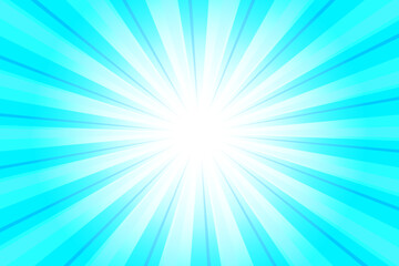 Obraz premium Vivid Blue Sky Background with Sun Ray. Abstract Texture with Light of Sunburst. Radial Beam of Sunlight. Retro Background with Flash. Abstract Blue Sunburst Vector Illustration.