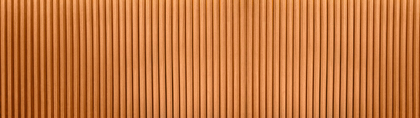 Brown Wood slat background use as banner in panorama long view. Warm Brown wooden wall texture , seamless pattern. Modern ribbed wooden texture for design and decoration.