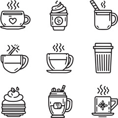 Hot Chocolate Black Line Editable Icons set