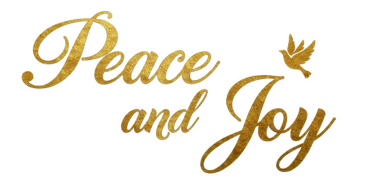 Peace and Joy in golden typography with a dove silhouette  