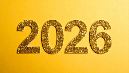 Number 2026 made of golden glitter, sparkling festive vibe. New Year. Celebration symbol.