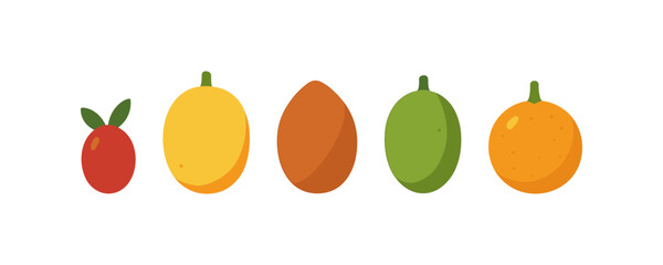Collection of minimal flat style fruits on plain background