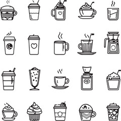 Hot Chocolate Black Line Editable Icons set