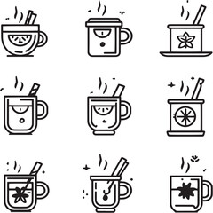 Hot Toddy black Line Editable Icons set