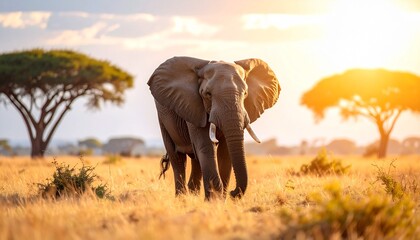 Obraz premium African Elephant at Sunset