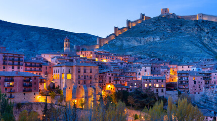 Sunset in the village of Albarracín. Sierra de Albarracín region. Province of Teruel. Aragon. Spain. Europe