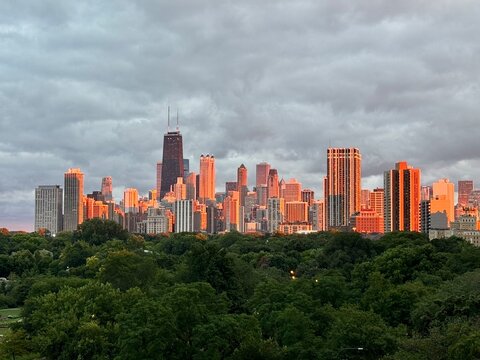 Sunset Over Chicago Skyline