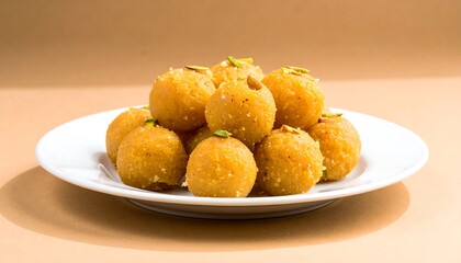 Stacked round Indian sweets on a plate