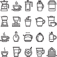 Instant Coffee black Line Editable Icons set