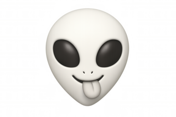 Playful grey alien sticking out its tongue, isolated on transparent background, perfect for space and sci-fi themed projects