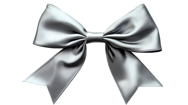 silver silk ribbon bow isolated on transparent background