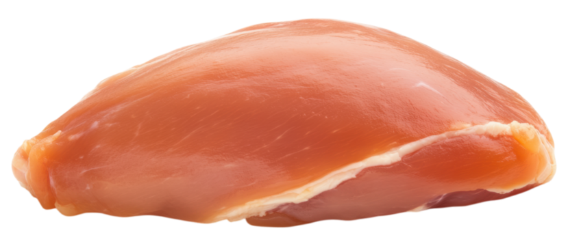 Fresh, raw chicken breast fillet showcasing smooth, pink surface and curved shape, ready for cooking or preparation.